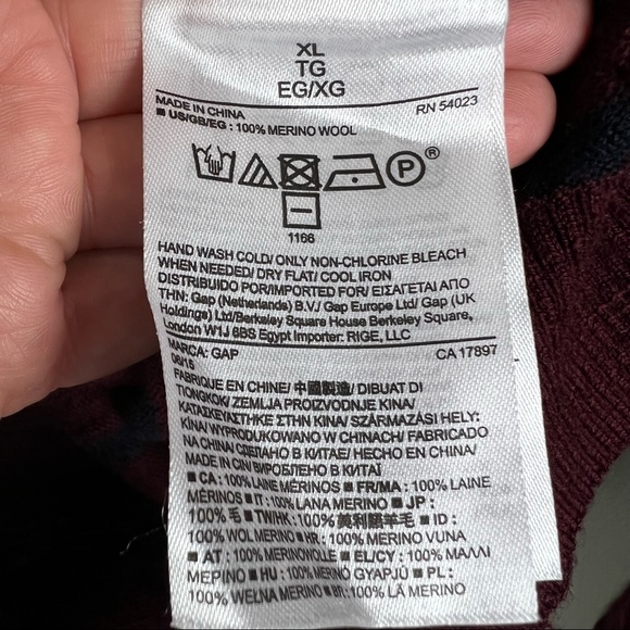 Gap Mens Sweater Wool Size XL/M *see listing*For Size V Neck Red Blue Stripe - Picture 14 of 16